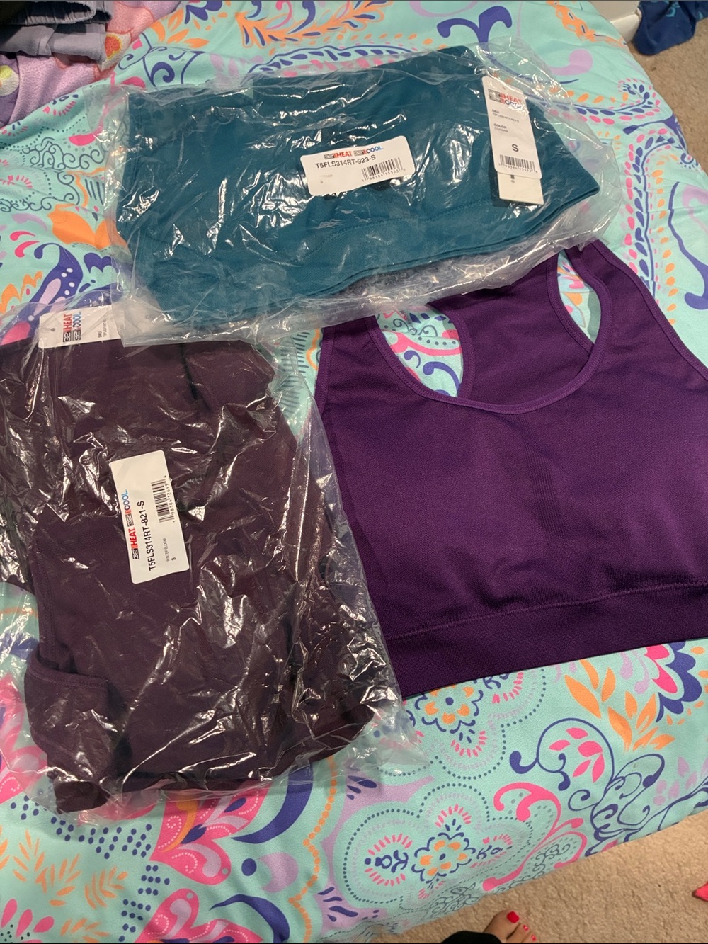 32 degrees Purple Sports Bra and Pack of Teal + Plum Active Tops